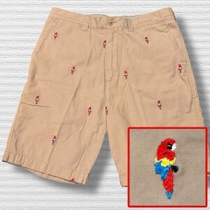 Cremieux Parrot Embroidered Chino Shorts Tropical Casual Khaki Size 32 Madison